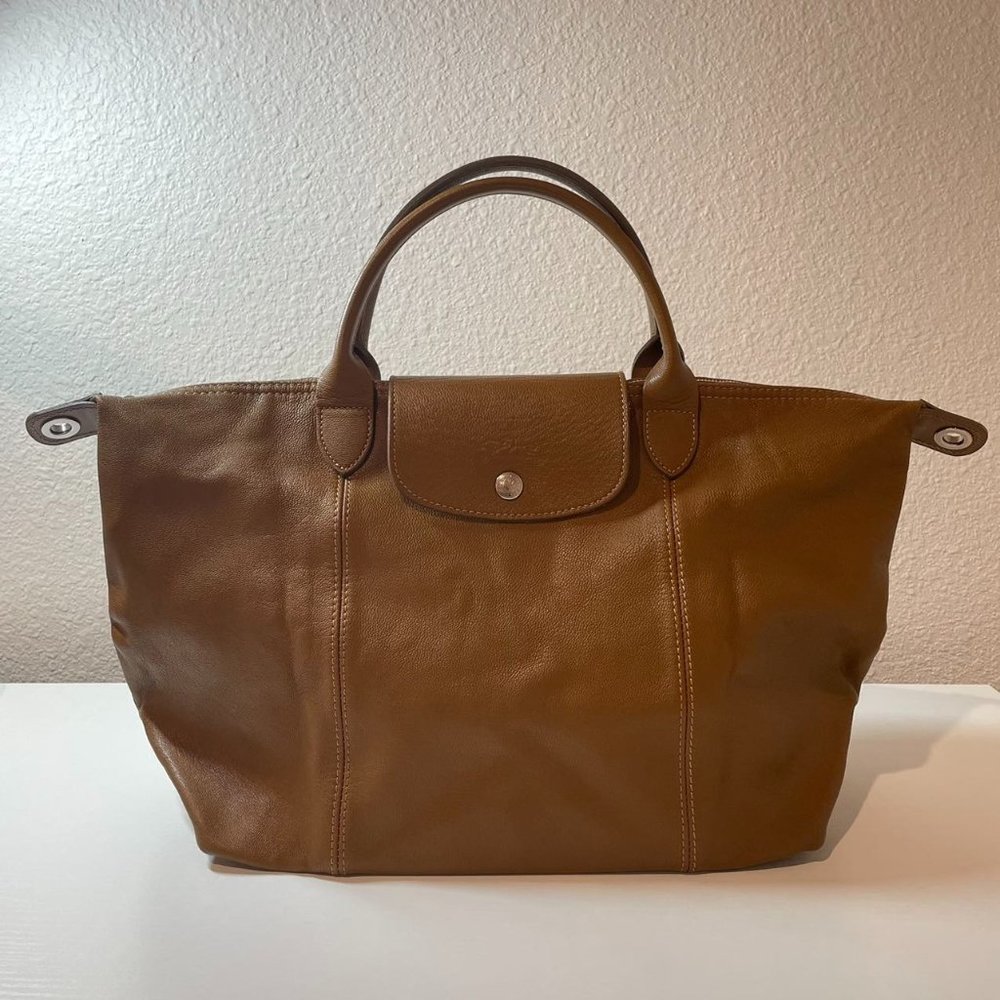 Longchamp Le Pliage Cuir Leather Bag with Removable Strap (Tan)